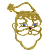Christmas Santa Claus Brooch Pin Gold Tone 2 1/2"