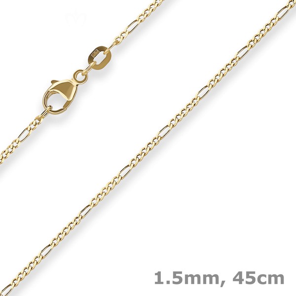 1,5Mm Figarokette Diamantiert Kette Collier Halskette Aus 750 Gold Gelbgold 45Cm-image