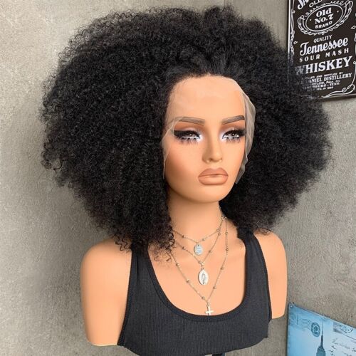 18" Blend Human Hair Afro Kinky Culry Wigs for Black Women 13x4 Lace Front Wigs - Picture 2 of 11