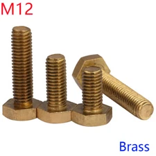 M12 x 1.75mm Solid Brass Hex Head Bolts Hexagon Screws Bolt Hex Tap Bolts DIN933