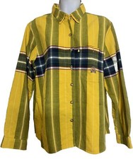VTG Panhandle Slim Plaid Button-up Top Large Yellow/Navy 100 Cotton Rough Stock