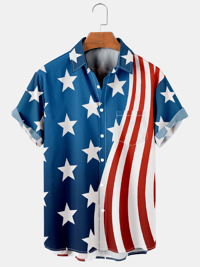 Mens American Flag Hawaiian Shirt Casual Breathable Short Sleeve with Chest Pocket for Comfortable Summer Style