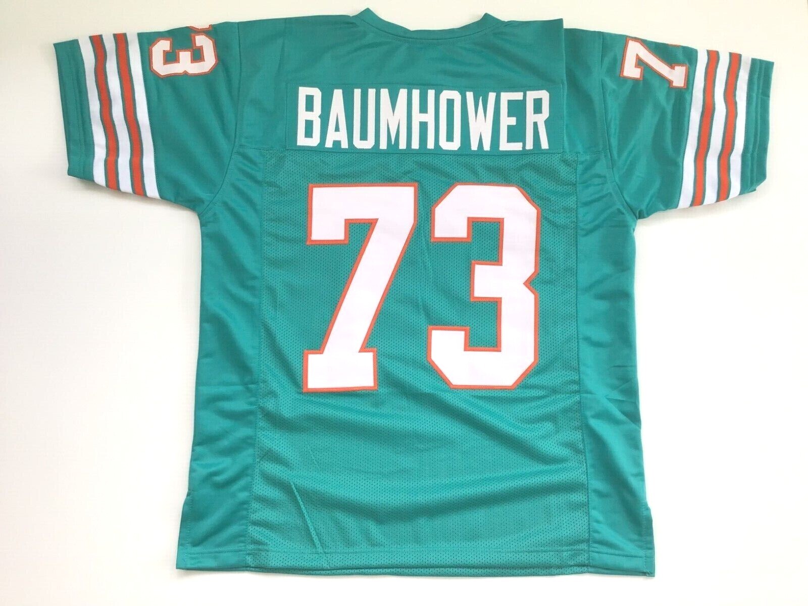UNSIGNED CUSTOM Sewn Stitched Bob Baumhower Teal Jersey - M, L, XL, 2XL