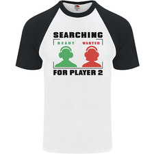 Player Two Wanted Funny Singles Day Gamer Mens S/S Baseball T-Shirt