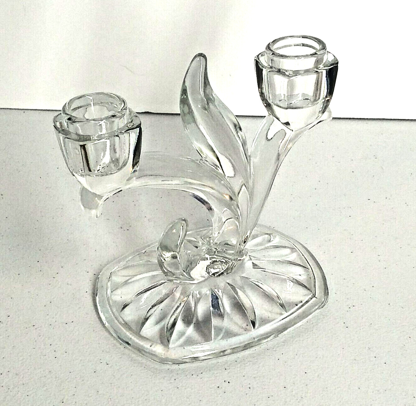 Single Art Deco Vintage Clear Glass Tulip Double Candle Holder Replacement EUC