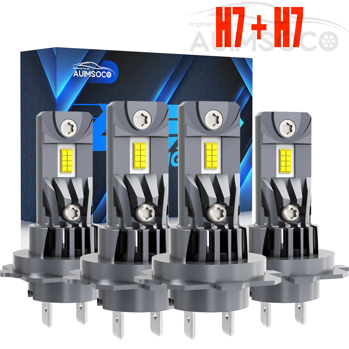 4-Pack H7 LED Headlight Bulbs – High/Low Beam Combo, 6500K Super White, 10000 Lumens