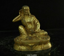 Old Tibetan Buddhism Temple Bronze Gilt Seat Bowl listen Buddha Statue Sculpture