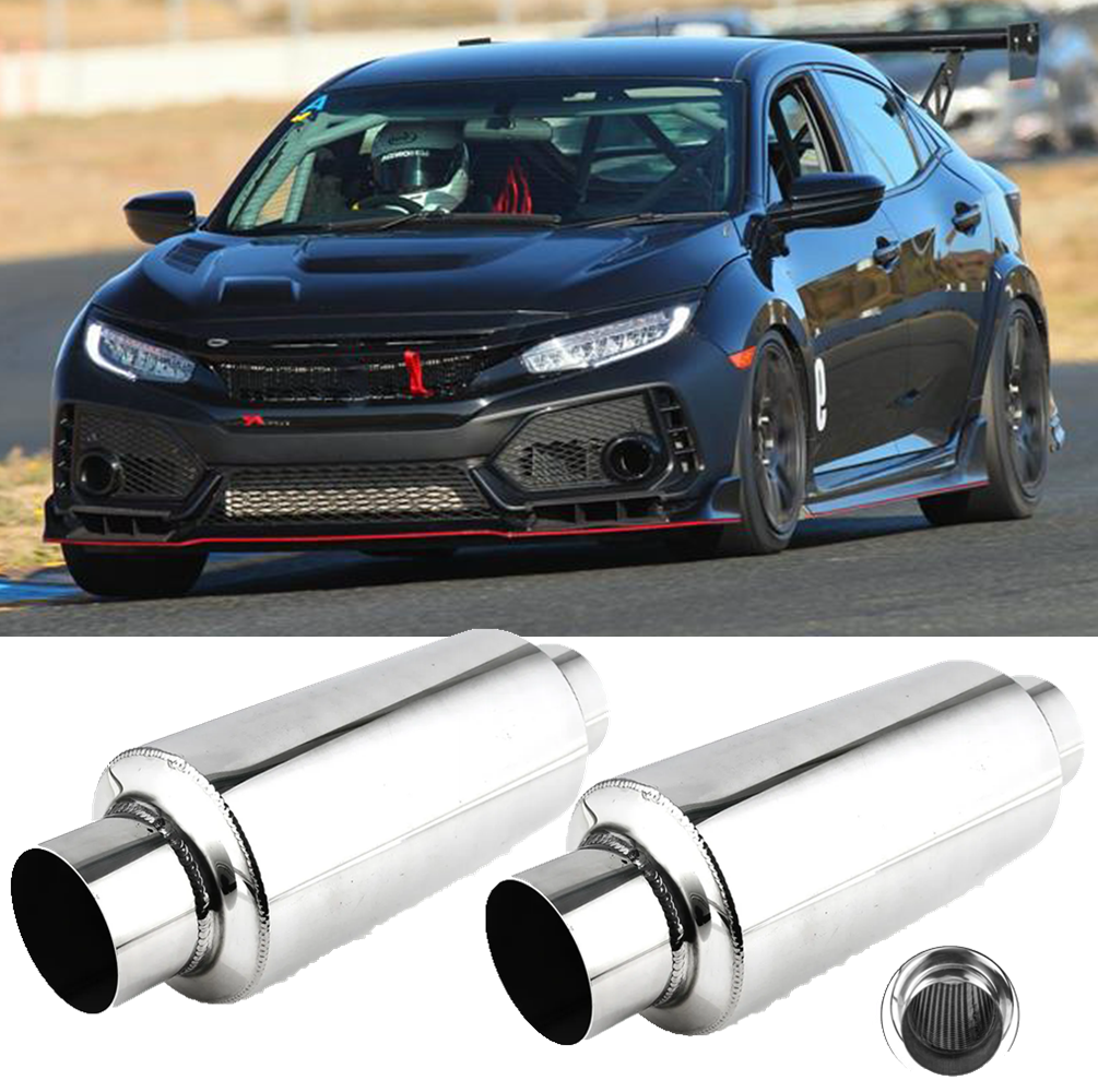 Pair of 2.5" Inlet/Outlet 12" Long Exhaust Muffler Resonators For Honda