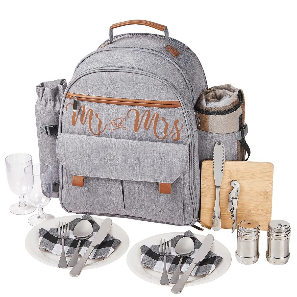 AW BRIDAL Mr & Mrs Picnic Basket, 24L Insulated Picnic Backpack