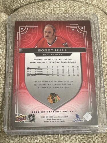 Bobby Hull 2022-23 UD Stature 5 Red Parallel 50/75 - Picture 2 of 2