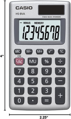 Casio HS-8VA Solar Powered Function Calculator Standard 8 Digit LCD display 2.1" - Picture 2 of 2