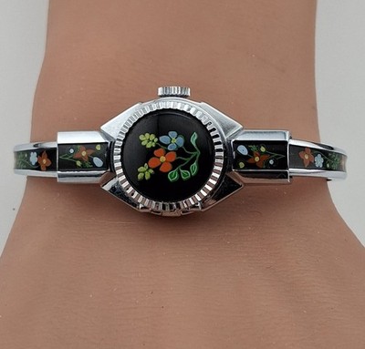 Vintage Hand Painted Enameled Peekaboo Watch Hudson Wind Up For Repair