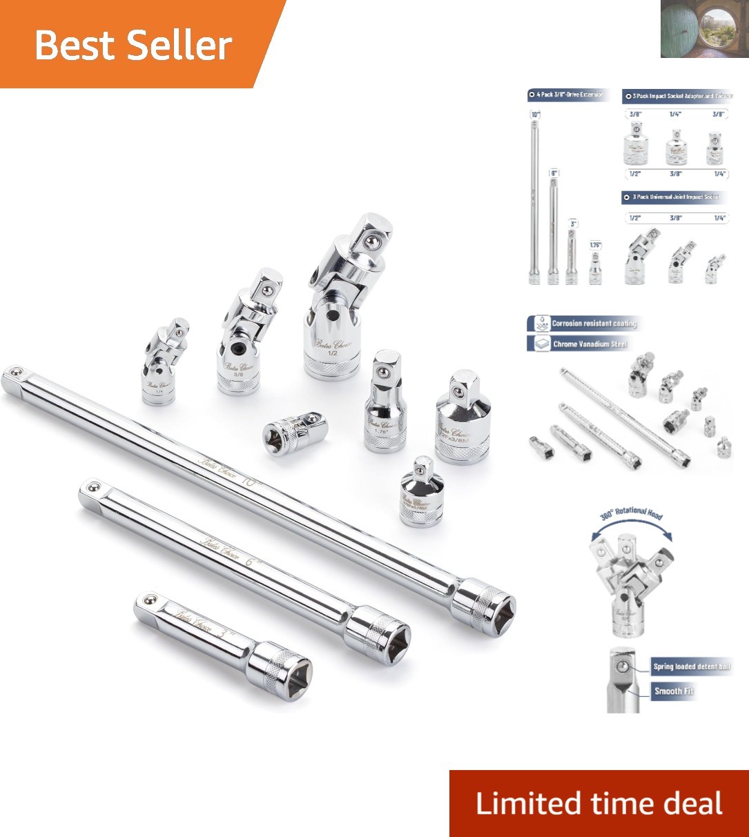 Versatile 10-Piece Socket Accessory Set: Bates Chrome Vanadium Tool Essentials