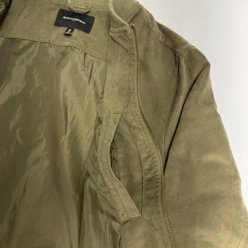 Banana Republic Men’s M Bomber Jacket Faux Vegan Suede Full Zip Pockets Green image 10