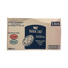 WinCup 1000 Count Translucent Plastic Lids with Straw Slot, L32S, for 32 & 44oz