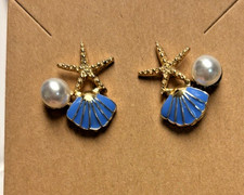 Beach Sea themed post earrings, starfish, seashell  faux pearl