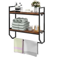Wall Mounted Bathroom Shelves with Towel Bar, Industrial 2-Tier Over the Toil...