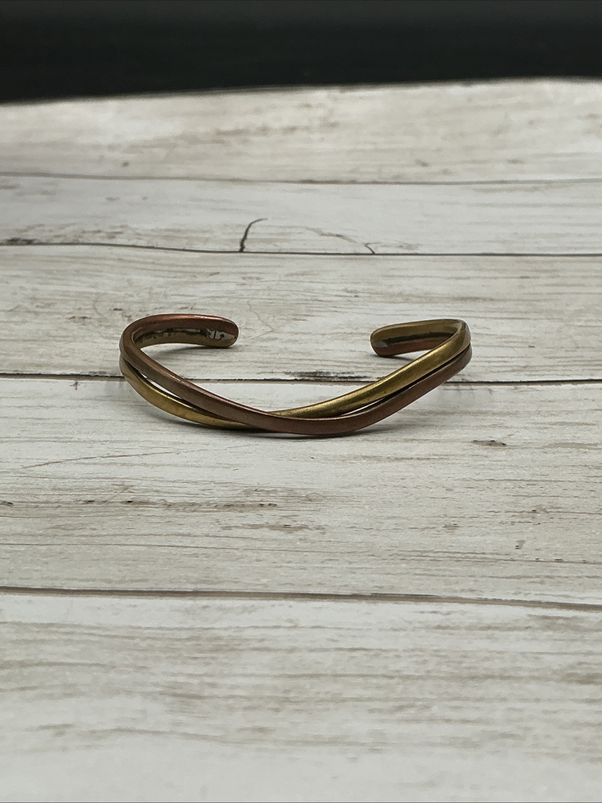 SC Mixed Metal Intertwined Copper and Brass Open Cuff Bracelet