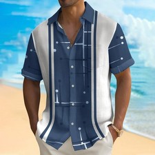 50s Vintage Mid Century Geometric Mens Bowling Shirt 2405001939