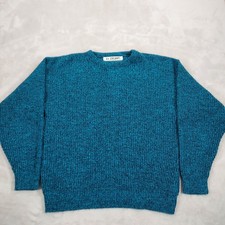 Vintage Le Tigre Mens Sweater Large Crewneck 80s 90s USA Turquoise Acrylic Knit