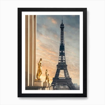 Eiffel Tower At Sunset Art Print Framed Wall Art Poster Canvas Print Picture
