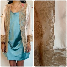 Vintage 70s Pink Lace Robe Lingerie Nighty Boudoir Bed Jacket Babydoll S