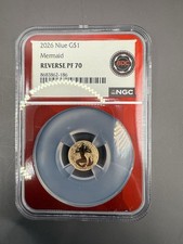 2026 Niue G 1 Mermaid 1g 22kt Gold NGC Reverse PF70 Red Core EDC