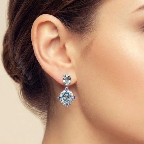 Opulent Color Change Alexandrite 10.6Ct 925 Sterling Silver White Gold Earrings