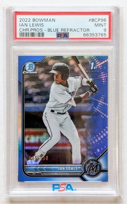 2022 Bowman Chrome Ian Lewis Blue Refractor /150 #BCP-96 Miami Marlins PSA 9