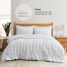 3-Piece Seersucker Bubble Ruffled Chic Textured Comforter