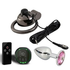Electric-E-stim-Set Stainless Chastity Cage Penis Stretcher Ring Enhance 3Size