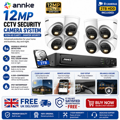 ANNKE 12MP Sicherheitsset 8 PoE-Kameras 8 Kanäle NVR Dual Light CCTV ohne Stromkabel kostenlos