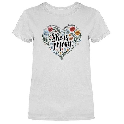 She Is Mom Floral Heart Mom Mother's Day Gift Women's  T-shirt