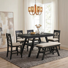 Juego de mesa de comedor de madera de 6 piezas con altura de mostrador mesa de 60"" 4 sillas + banco espresso