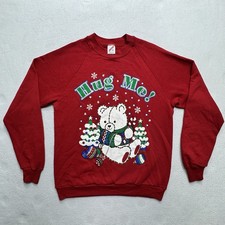 Vintage Jerzees Made in USA  Hug Me  Bear Christmas Sweatshirt Red Size L