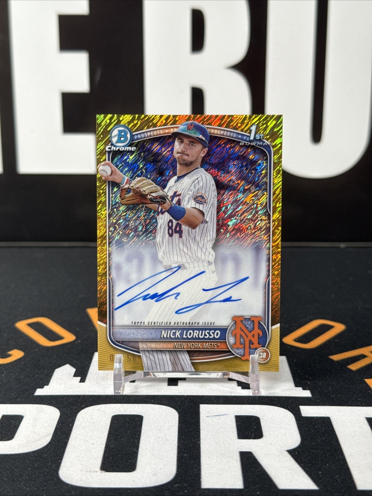 Nick Lorusso 2025 Bowman Chrome Gold Shimmer 1st Auto 1/50 Mets