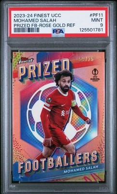 2023 Mohamed Salah PSA 9 TOPPS FINEST UCC ROSE GOLD REFRACTOR EGYPT /75 
