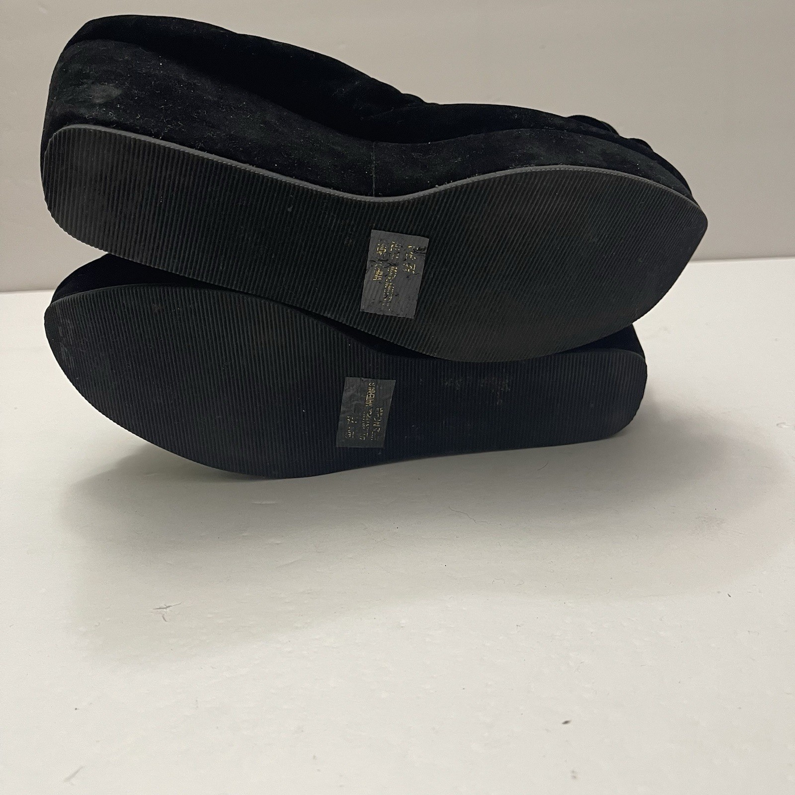 Restricted Black Suede Platform Rosette Slip-ons … - image 5