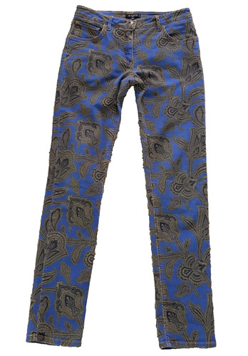 ETRO Gorgeous Cobalt Blue & Gold/Tan Jeans Size 27 Midrise Made in Italy $1,100