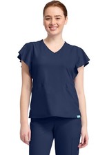 Med Couture Scrubs Women's 2-Pocket Flutter Sleeve V-Neck Top MC611 NAVY Navy