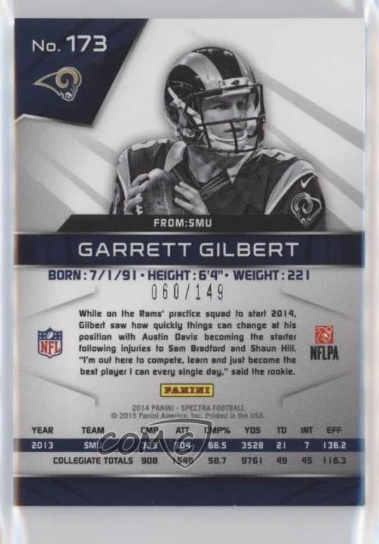 2014 Panini Spectra Rookies /149 Garrett Gilbert #173 Rookie RC - Image 2 of 2