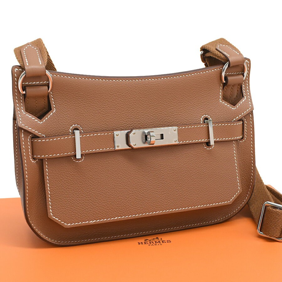 Hermes Jypsiere Mini Crossbody Shoulder Bag Evercolor Leather Brown 5.9x8.7in 99
