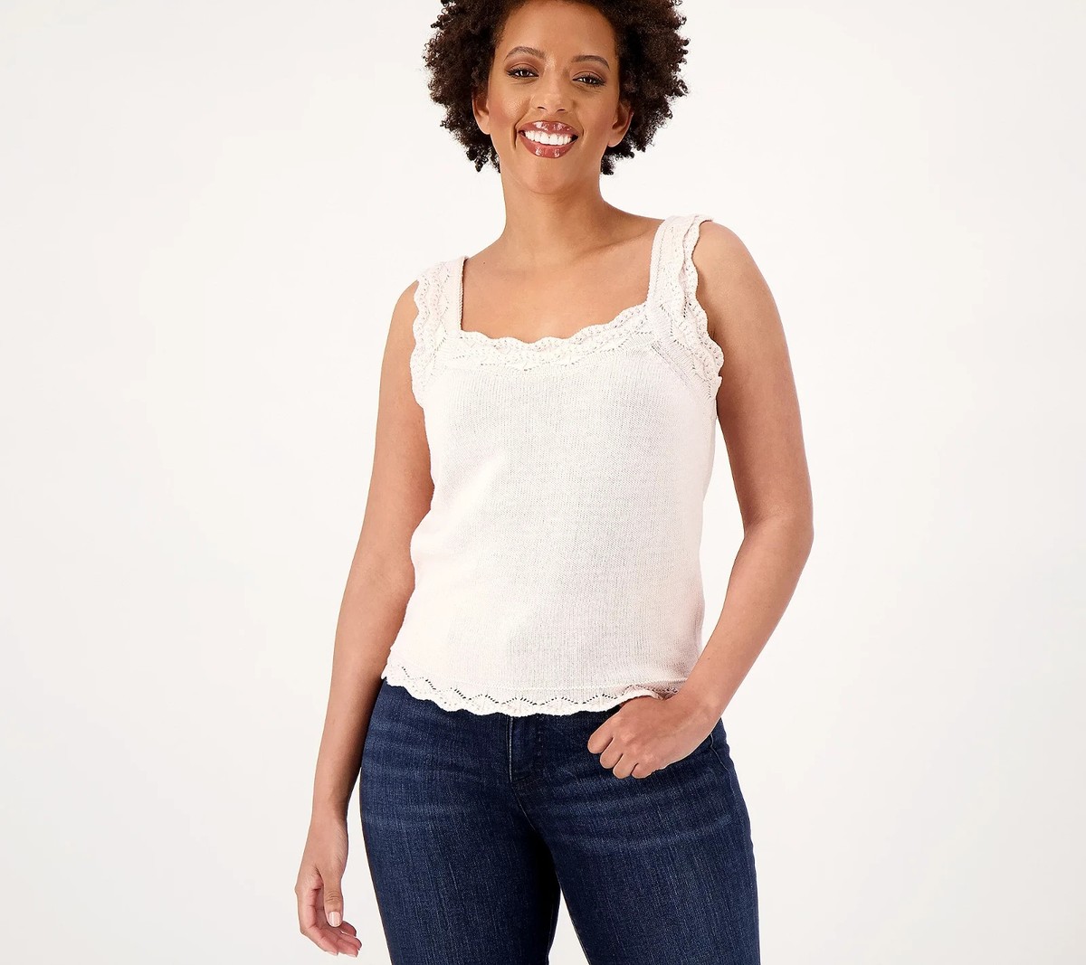 Isaac Mizrahi Live! Crochet Trim Square Neck Tank Top Size 5X