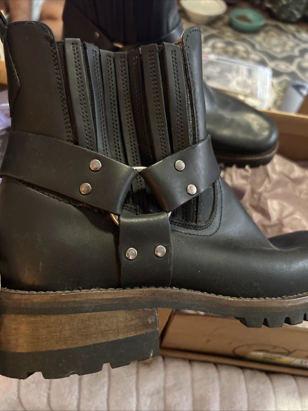 Men's 11 GBX Dorado Motorcycle Harness Boots Black Leather Moto Short Pull-On image 5