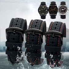 Universal Silicone Watch Band Strap Waterproof Rubber Men's Black 19-24MM Hoop