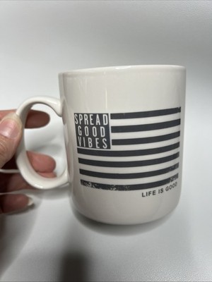 LIFE IS GOOD Spread Good Vibes Mug Flag Do What You Love, Love What You Do VG