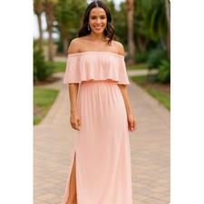 Show Me Your Mumu Hacienda Maxi Dress Frosty Pink Crisp XS Off Shoulder Feminine
