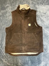 Carhartt Washed Duck Vest Mens Medium Brown Sherpa Lined Mock Neck Full Zip