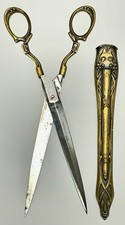 ANTIQUE VICTORIAN ART NOUVEAU SCISSORS W/ EMBOSSED SHEATH, Missing Letter Opener