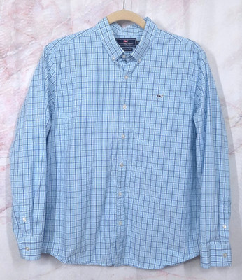 Vineyard Vines Shirt Men s 2XL Slim Fit Whale Logo Long Sleeve Blue White Plaid